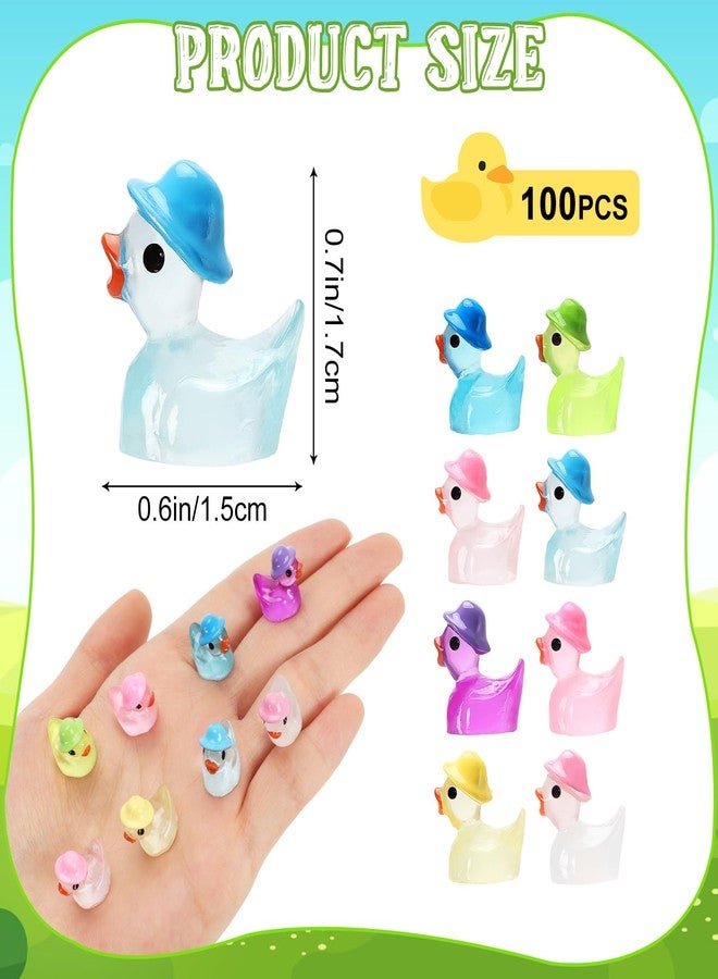 VICROIC 100 PCS Luminous Mini Resin Ducks, Tiny Miniature Duck Figures Wearing Hat Glow in The Dark for Dollhouse, Garden, Micro Landscape, Home Outdoor Party, Aquarium Decor - Image 2